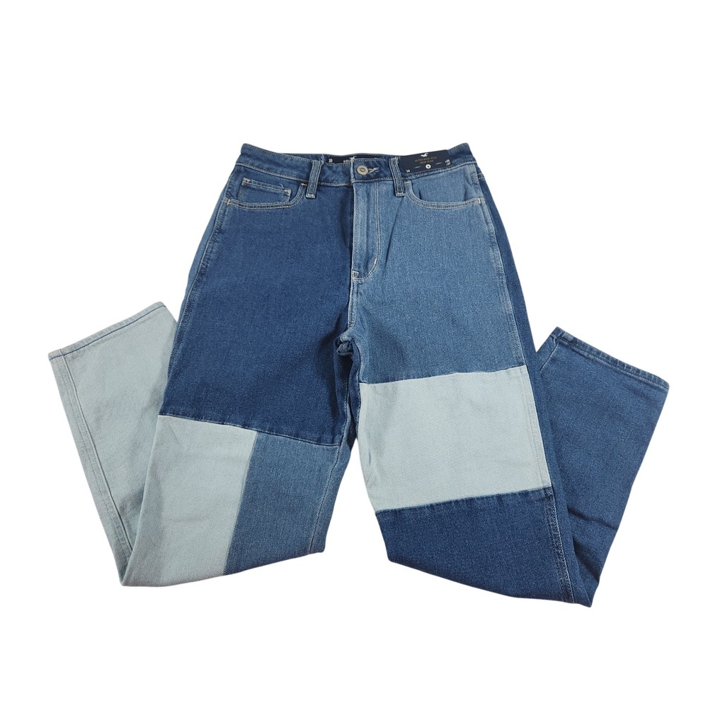 Hollister Ultra High-Rise Mom Jean Patchwork Blue Denim W26 L27‎ Size 3R NEW